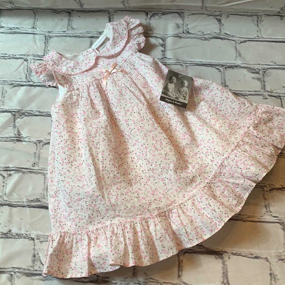 Piper & Posie | White and Pink Ditsy Floral Dress and Bloomers Size 9 mos